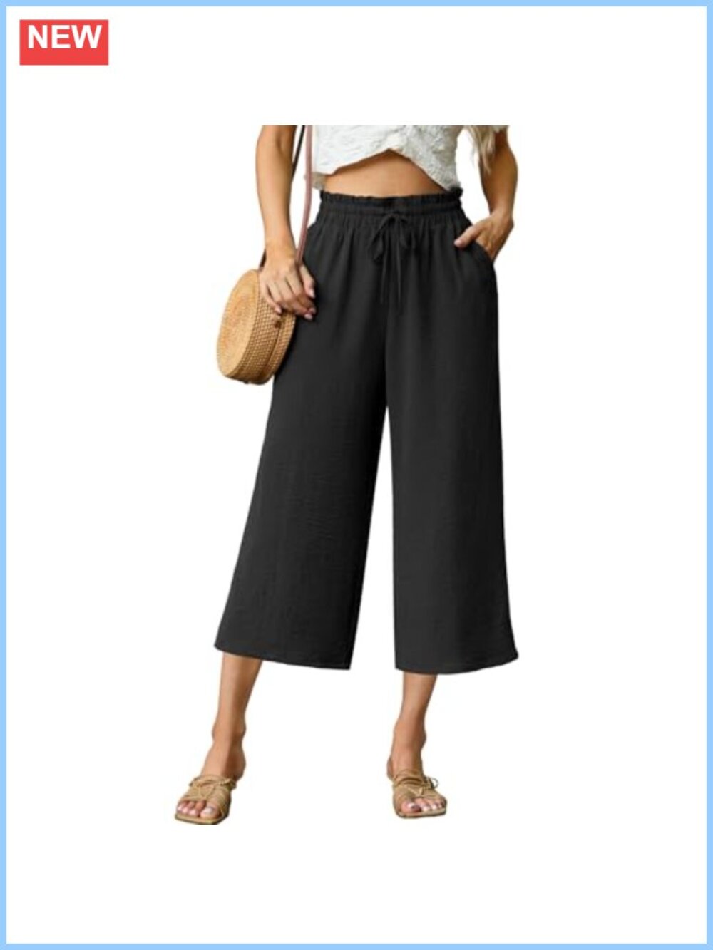 High Waisted Wide Leg Capri Lounge Pants with Pockets
